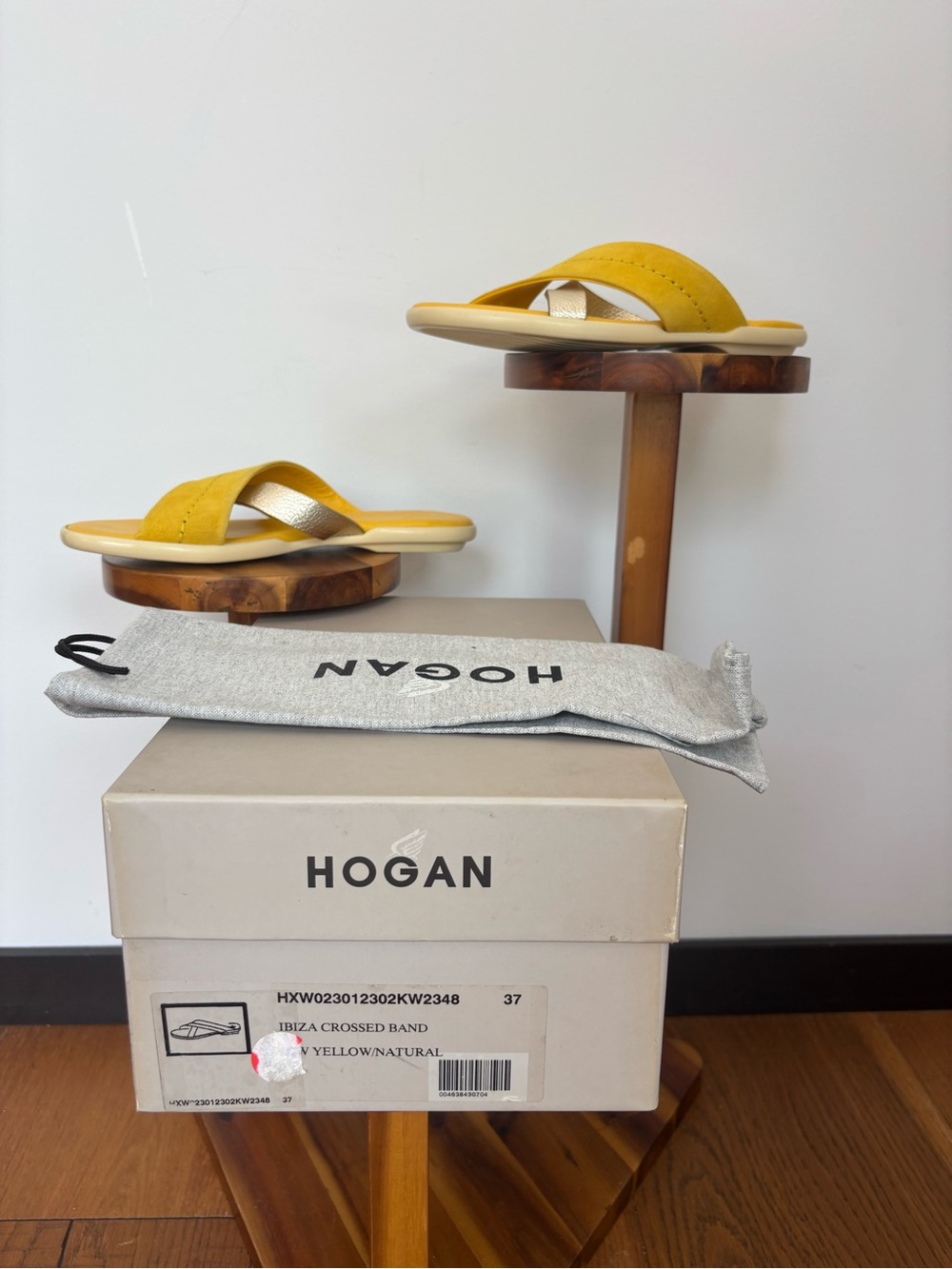 Hogan Ibiza Crossed Band Yellow Suede Gold Leather Sandals EU 37 Made in Italy